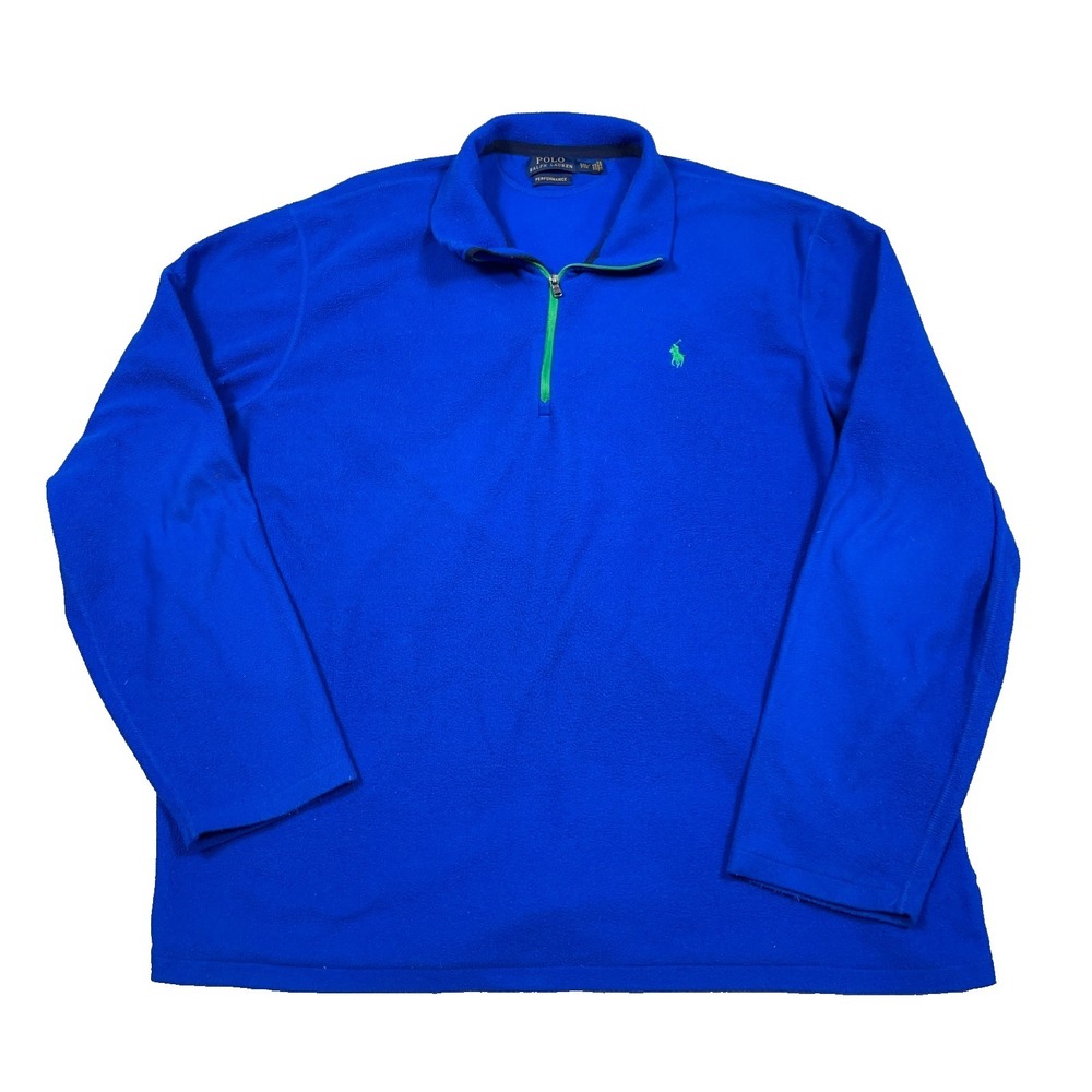Polo Ralph Lauren Sweater Men XXL 2X Blue Pullover Fleece Performance‎ 1/4 Zip *
